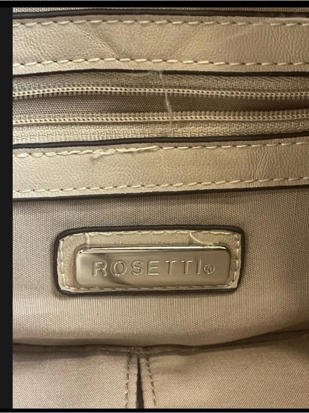 Rosetti Pebbled Leather Shoulder Bag Tote Ivory Silver Hardware Front Pockets - Picture 8 of 9